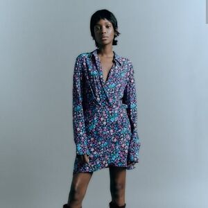 Zara Floral Short Satin Dress NEW
